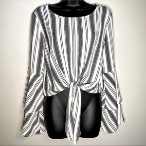 Altar’d State Cropped Tie Front Bell Sleeve Top